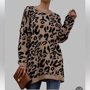 ECOWISH Women's Oversized Leopard Print Sweater